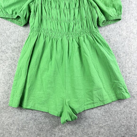 Hausen Mini Romper Womens Large Smocked Puff Sleeve Cottage Boho Pockets Stretch - Picture 9 of 16